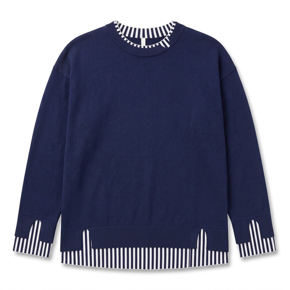 Disamer L Womens Navy Blue Striped Crewneck Sweater